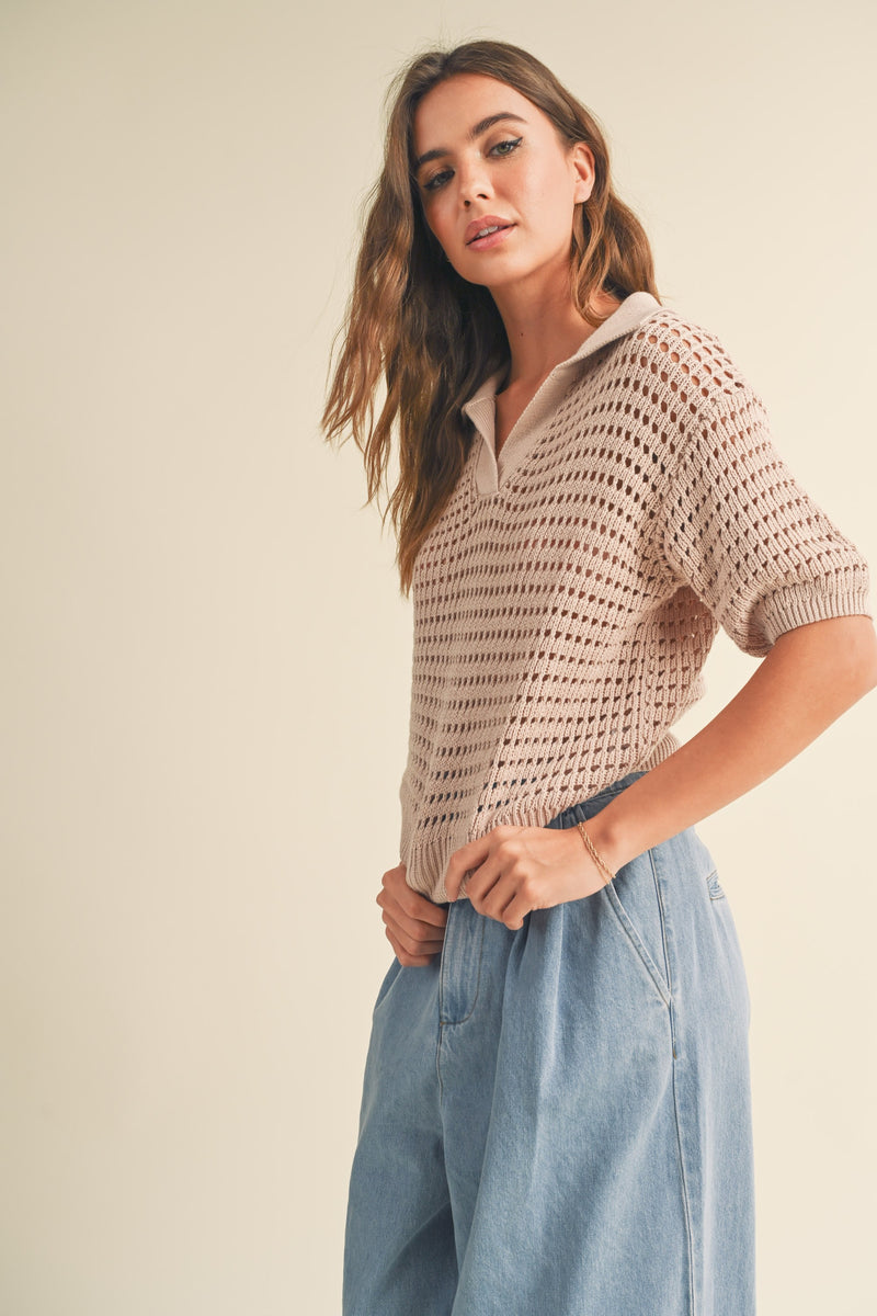 Marlow Crochet Knit Collard Top