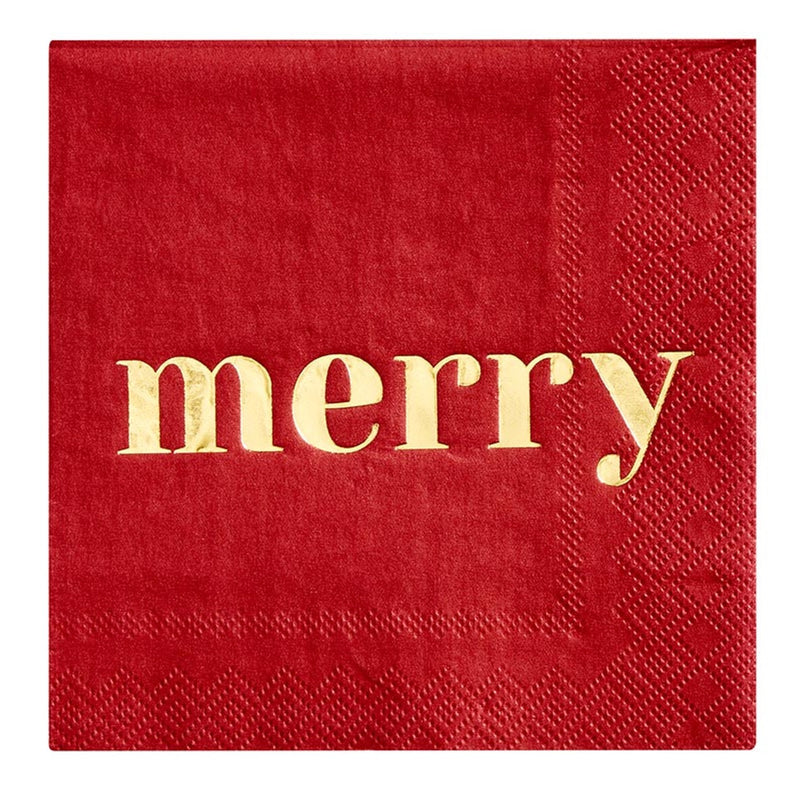 Merry Cocktail Napkin - Red + Gold