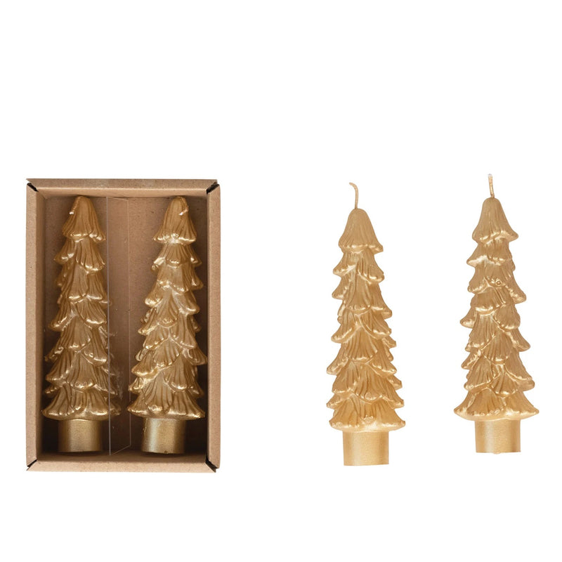 Tree Shaped Taper Candles - Gold