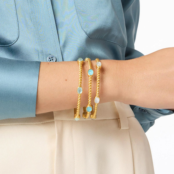 Nassau Stone Gold Bangle - Iridescent Aquamarine Blue