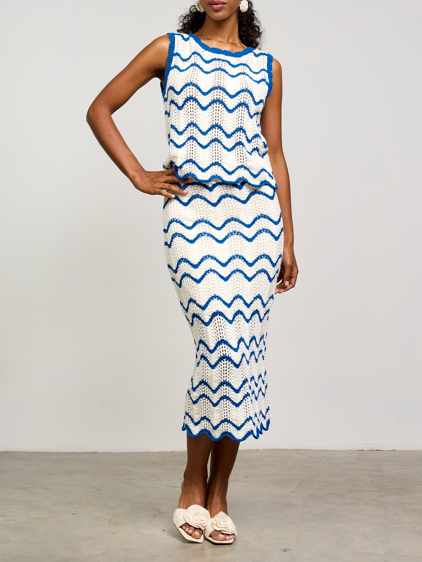 Seaside Scalloped Blue + White Knit Tank
