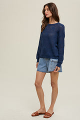 Naomi Open Knit Sweater - Navy