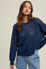 Naomi Open Knit Sweater - Navy