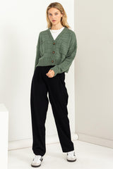 Avery Cropped Cardigan Sweater in Gray Green