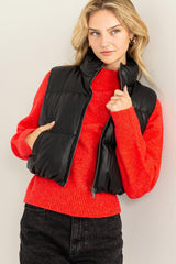 Grayson Cropped Puffer Vest in Black