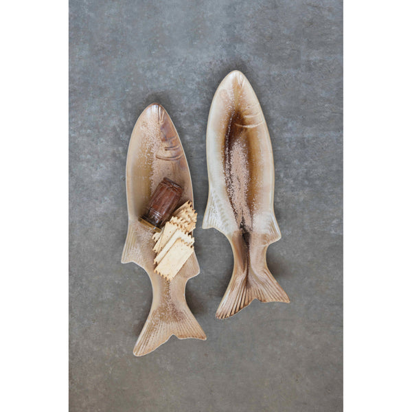 Glazed Stoneware Fish Shaped Dish