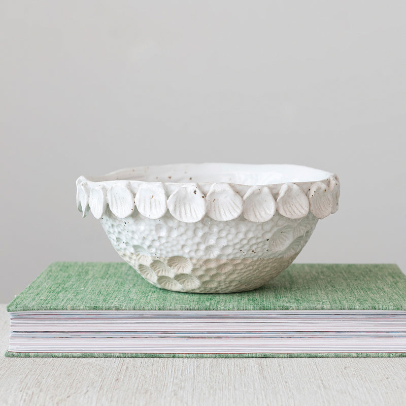 Shell Embossed Stoneware Bowl