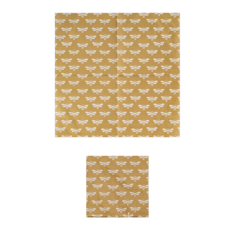 Gold + White Bee Cocktail Napkins