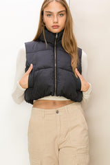 Sammy Cropped Puffer Vest in Black