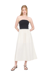 Bardot Strapless Midi Dress - Black + Ivory