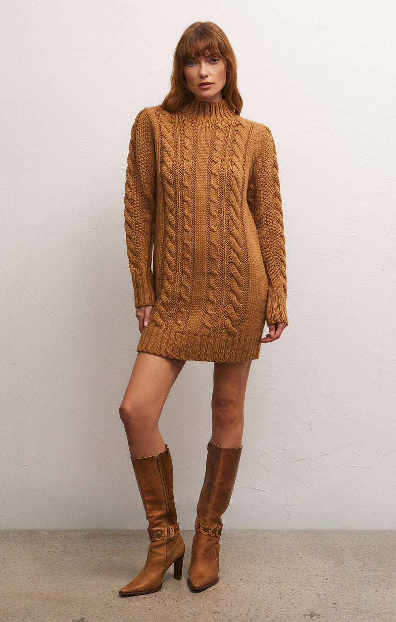 Sage Cable Sweater Dress in Camel