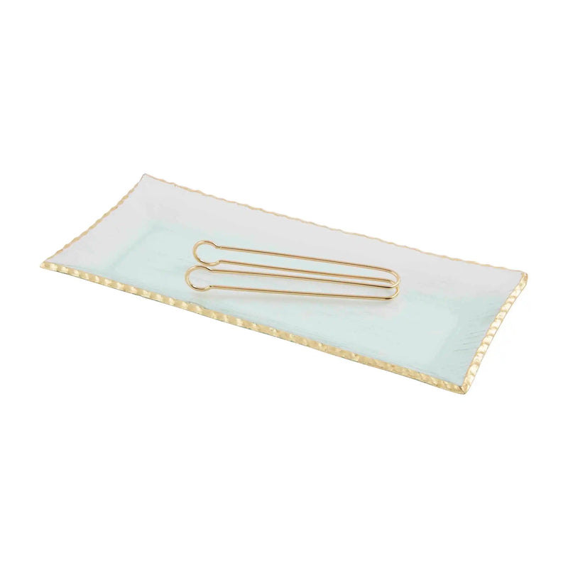 Gold Edge Platter + Tongs Set