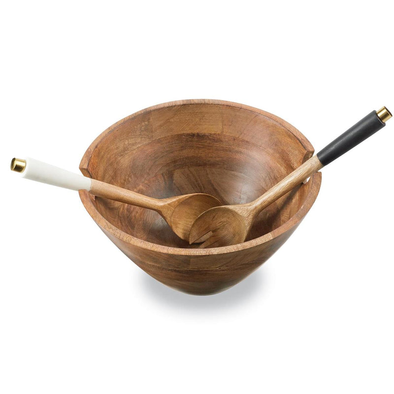 Wooden Serving Bowl + Utensil Set
