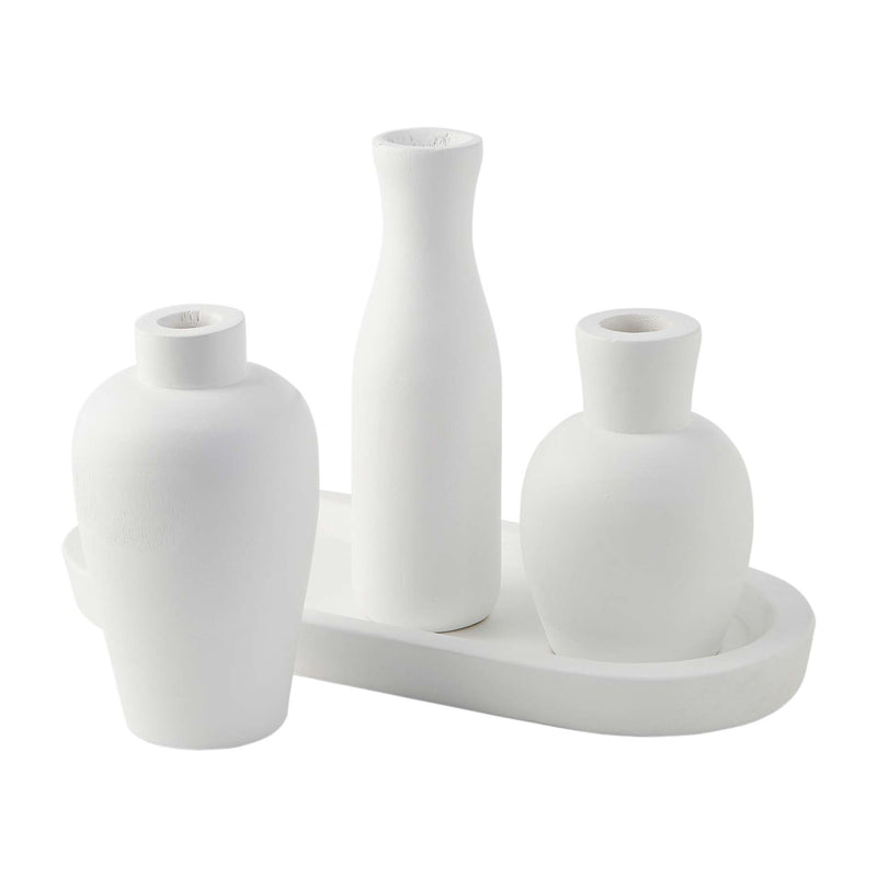 White Paulownia Tray + Vase Set