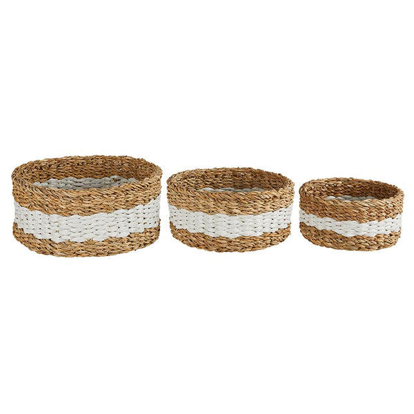 Seagrass + White Striped Baskets