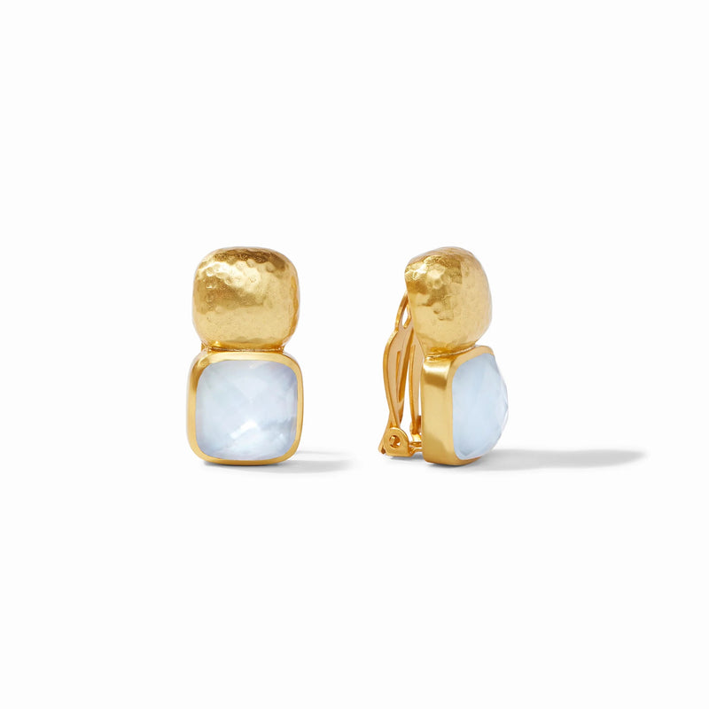 Catalina Clip Earrings - Iridescent Chalcedony Blue