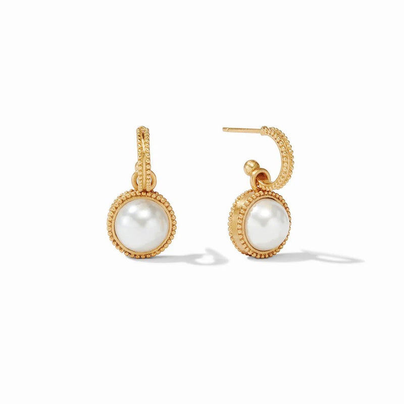 Fleur-de-Lis Hoop + Charm Gold + Pearl Reversible Earring