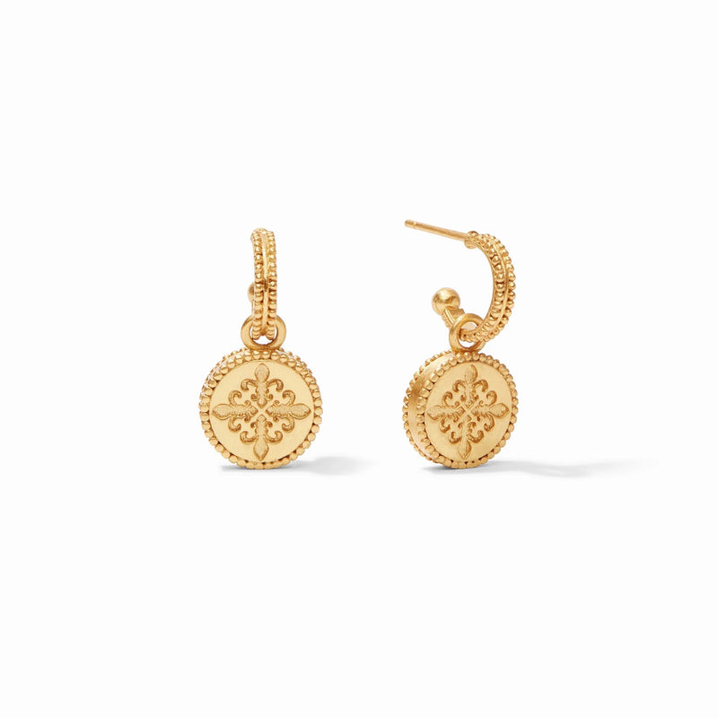 Fleur-de-Lis Hoop & Charm Earring - Iridescent Chalcedony Blue