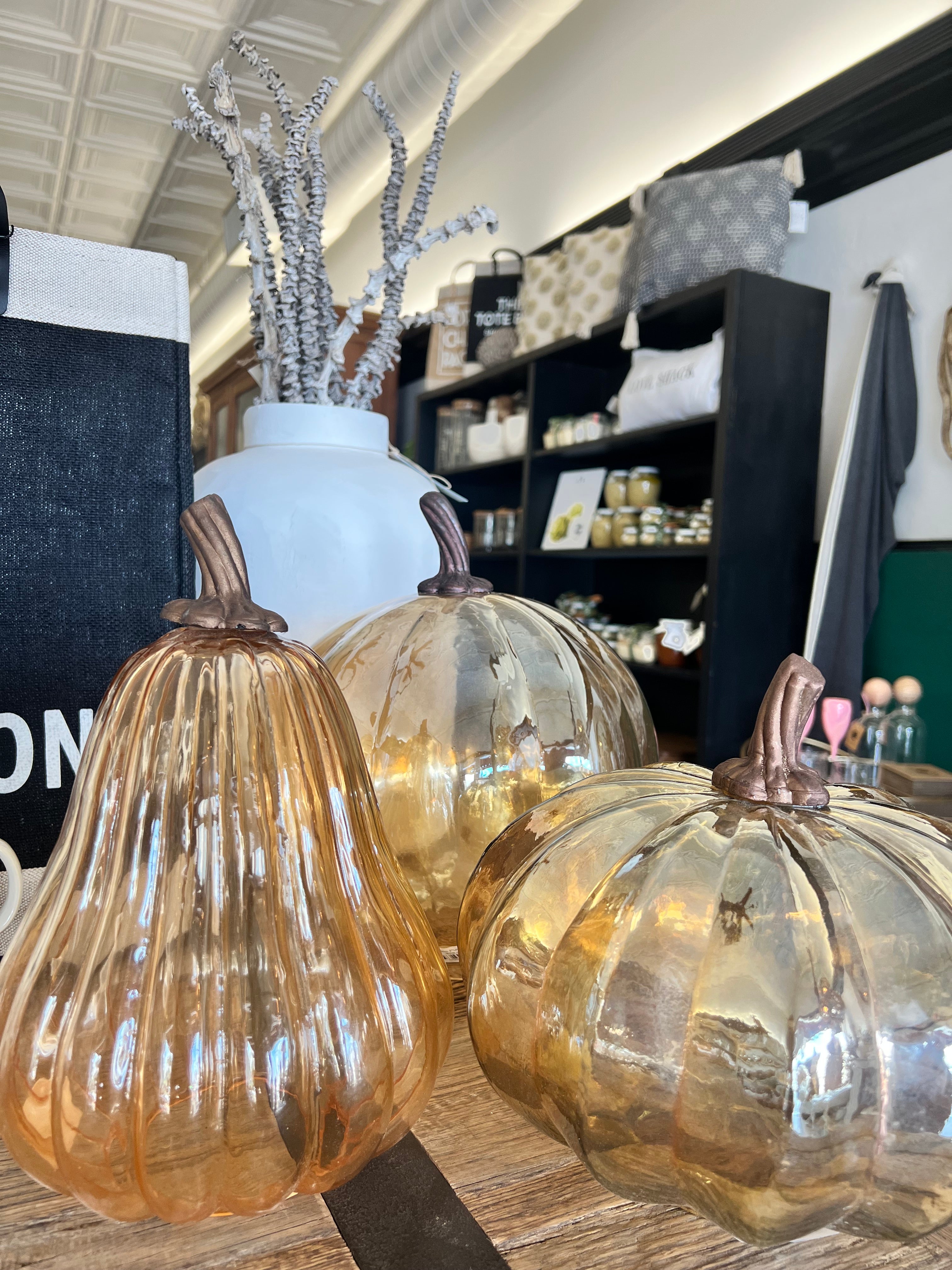 Amber Glass Pumpkin Wide Baker & Co. Home Mercantile