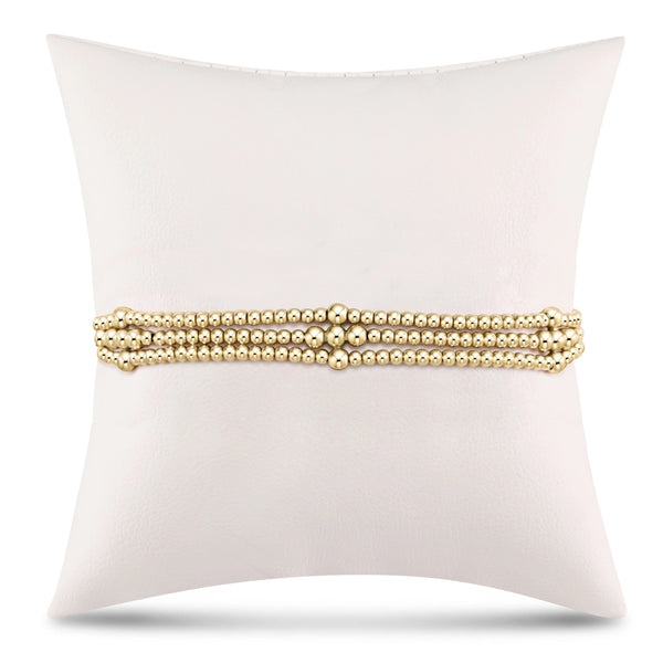 Three Strand Classic Beaded Signature Cross Gold Bracelet