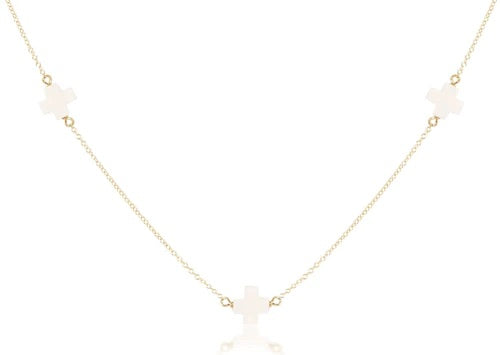 17" Choker Simplicity Signature Cross Off White Necklace