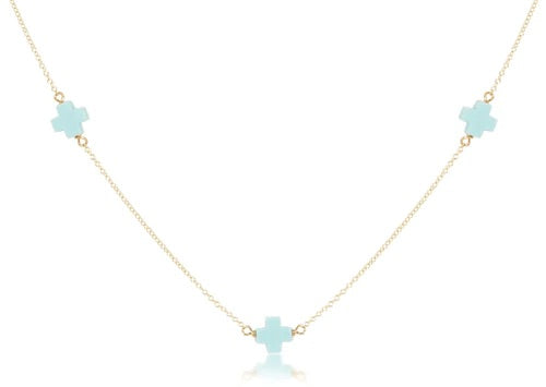 17" Choker Simplicity Turquoise Cross Necklace