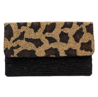 Leopard Black Beaded Clutch