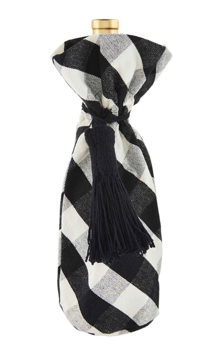 Black + White Buffalo Check Wine Bag