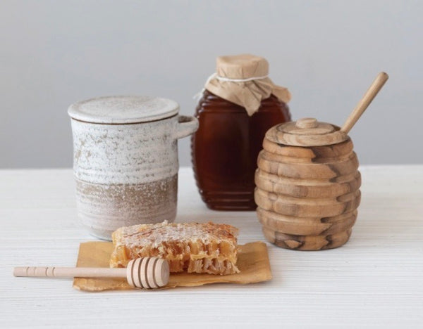 Teak Honey Jar + Honey Dipper