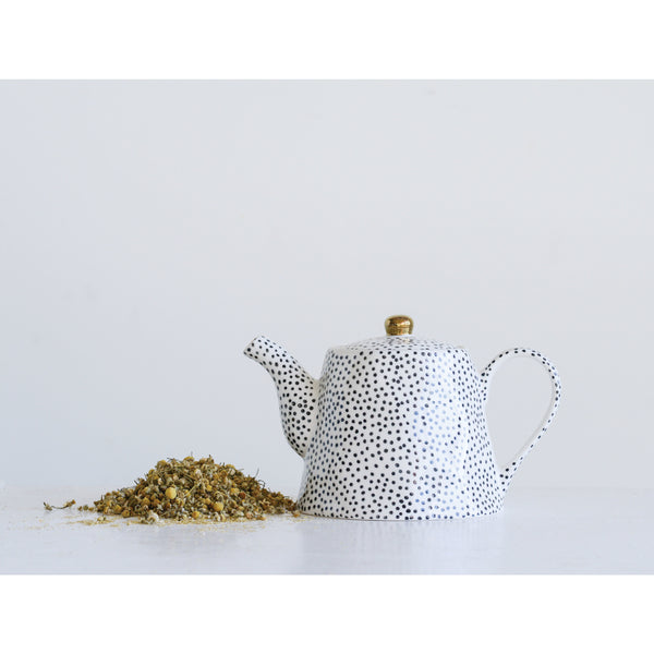 Black, White + Gold Teapot