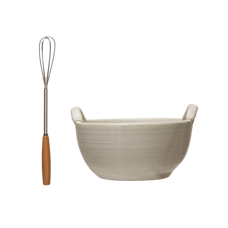 Stoneware Bowl + Whisk Set
